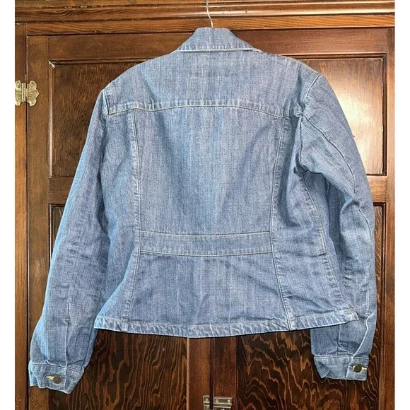 Eddie Bauer Jean Jacket Woman's Size Medium Blue Demin Collar Long Sleeve - Picture 3 of 6